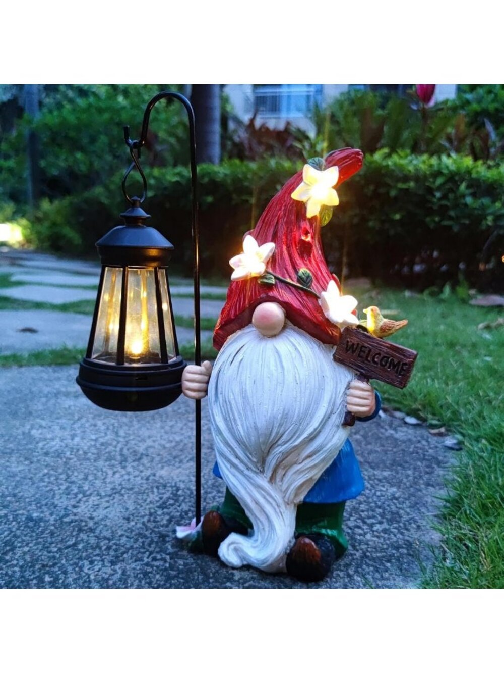 Charming Solar Garden Gnome Statue with Succulent & LED Lights - Outdoor Decor